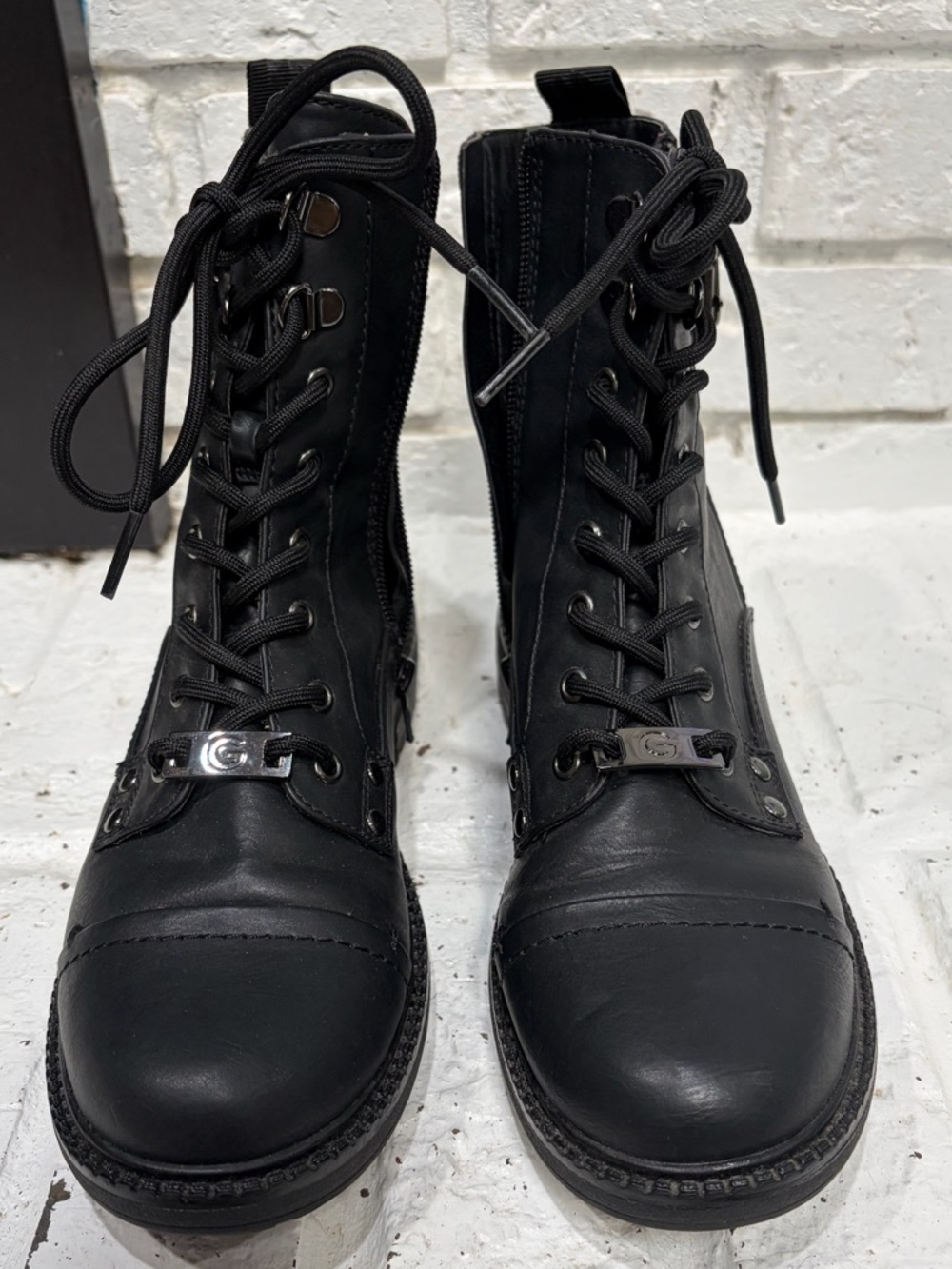 GBG Black Lace-Up Combat Boots with Zip & Buckle - Picture 2 of 5